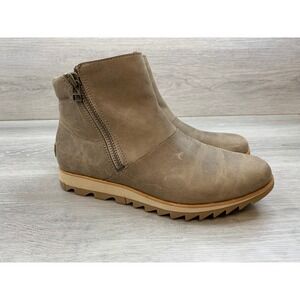 Sorel Women's Lennox Zip Tan Leather Ankle Boots Waterproof 7 Casual Shoes